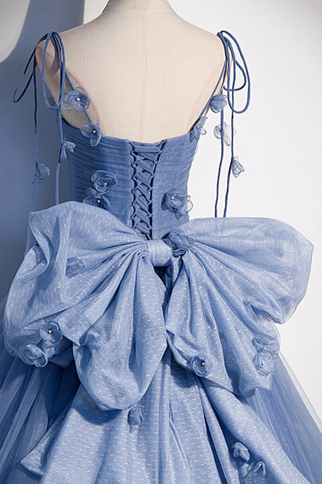 Blue tulle long A line prom dress blue evening dress s51