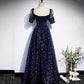 Blue tulle long prom dress blue evening dress s106