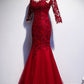 Burgundy lace long prom dress mermaid evening dress s110