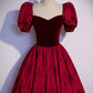 Burgundy velvet jacquard long prom dress evening dress s89