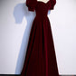 Burgundy velvet long prom dress evening dress  s88