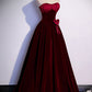 Burgundy velvet long prom dress A-line evening gown s86