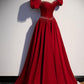 Burgundy A-line satin long prom dress evening dress s85