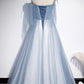 Blue tulle long A line prom dress evening dress s72