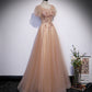 Cute tulle beads long prom dress A line evening gown s63