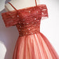 Burgundy tulle long A line prom dress evening dress s75
