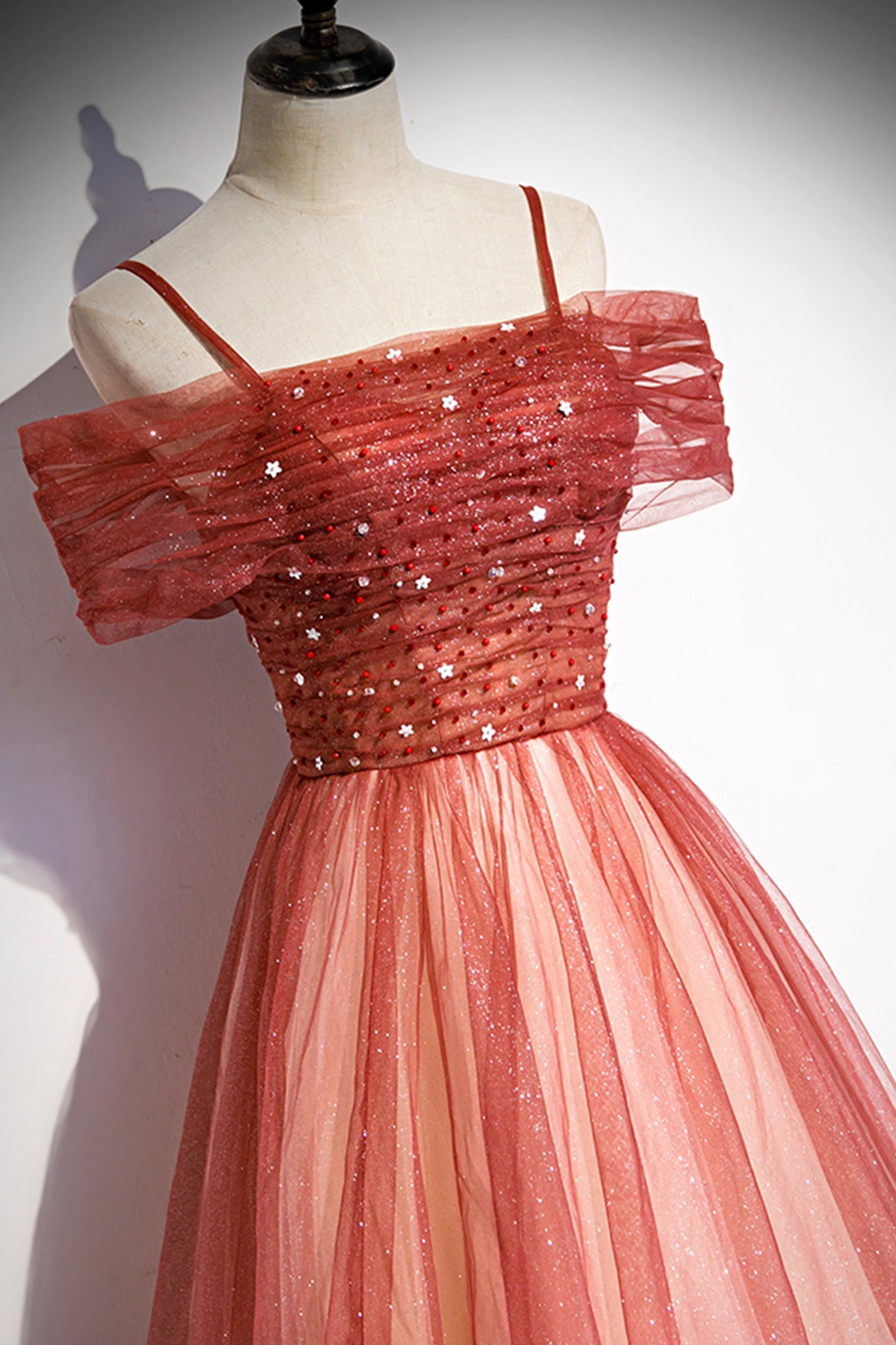 Burgundy tulle long A line prom dress evening dress s75