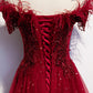 Burgundy tulle sequins long A line prom dress evening dress s69