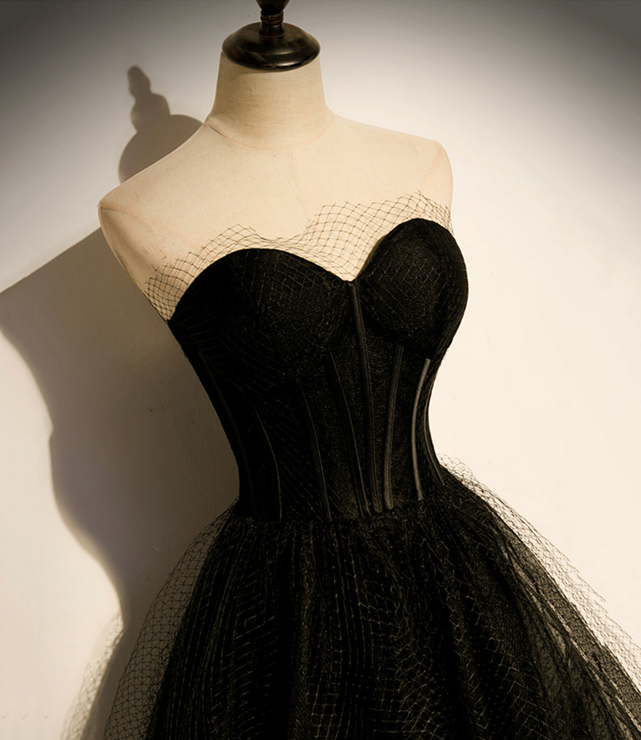 Black tulle long A line prom dress black evening dress s68