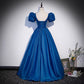 Blue saitn long prom dress A line evening gown s64