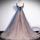 Blue tulle sequins long prom dress evening dress s80