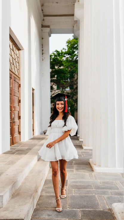 Cute White Puffy Sleeves Short Homecoming Dress,Graduation Dress Y1340