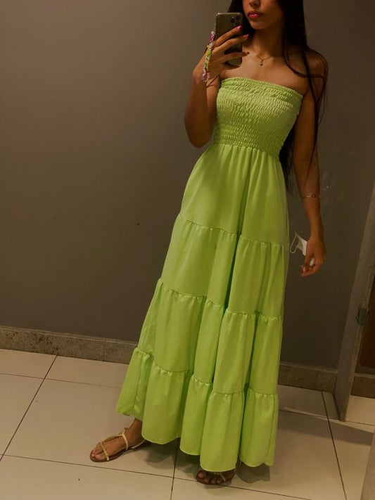Bohemian Green Strapless Long Evening Dress,Beach Dress  Y1334