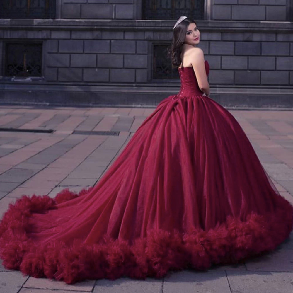 Burgundy prom dresses, pleats prom dresses, ball gown prom dresses S23339