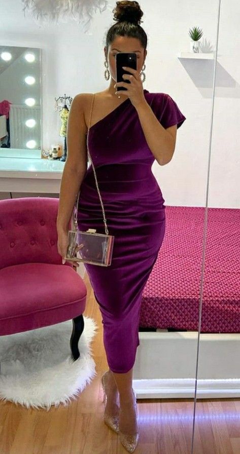 One Shoulder Purple Velvet Party Dress,Short Prom Dress Y1736