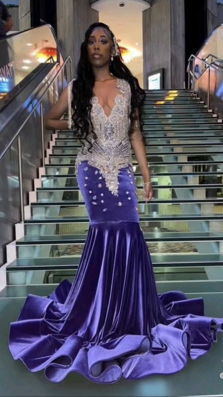 Purple and silver prom dress for black girl,sexy evening dress Y1710