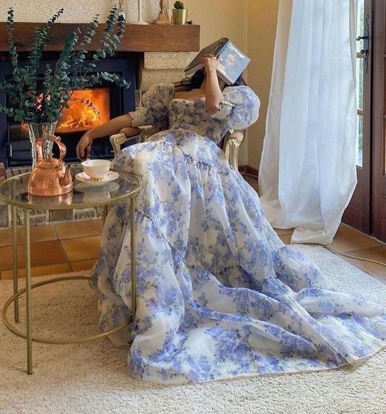 Beautiful Floral Print Chiffon Long Prom Dresses Evening Dress Y572