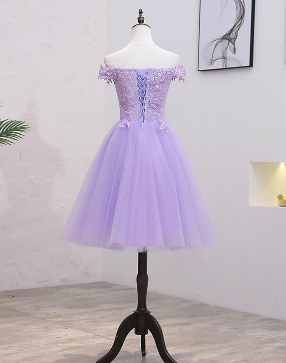 Light Purple Lace And Tulle Off The Shoulder Homecoming Dress S11189