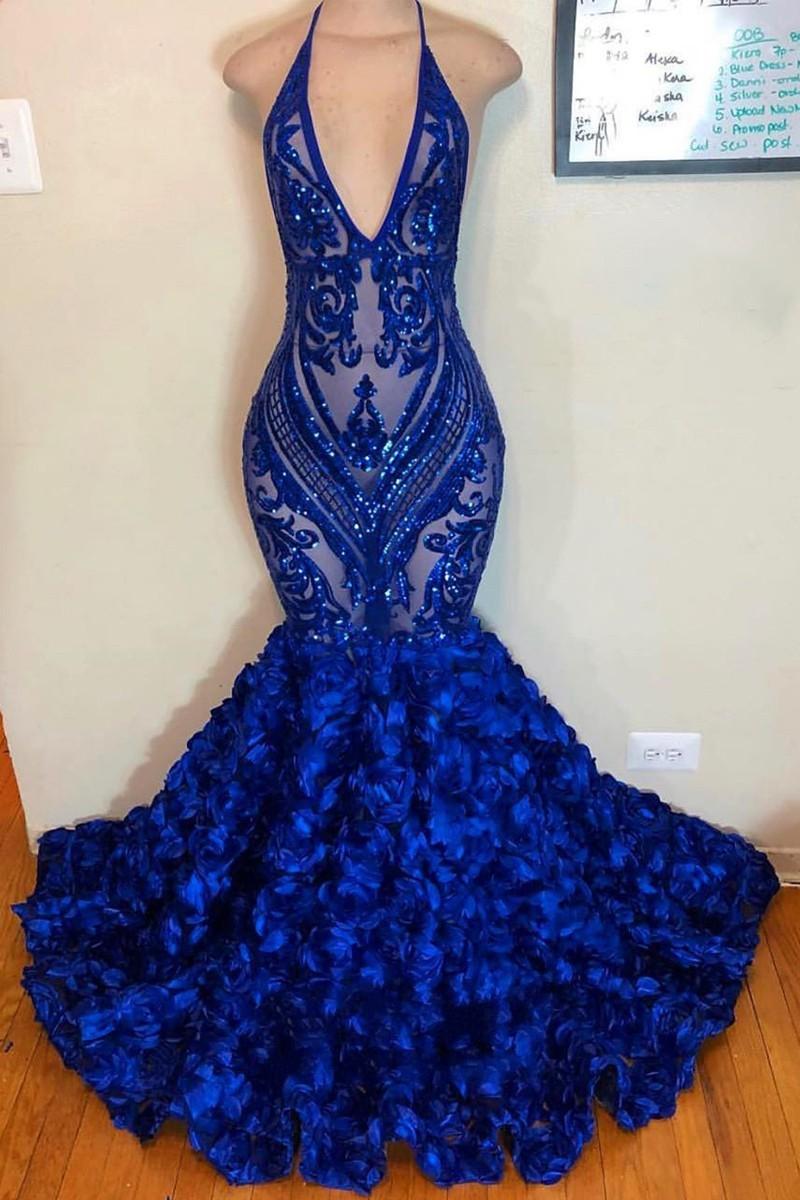 mermaid prom dresses ,royal blue evening dresses, hand made flowers prom dress, new prom dresses, arabic evening dress Y1198